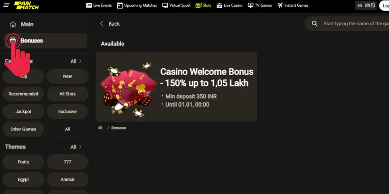Casino Parimatch bonusları